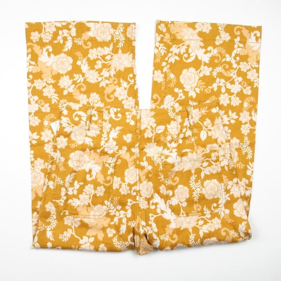 Anthropologie Maeve The Colette Cropped Wide-Leg Linen Pants Maize Floral 31 - Picture 6 of 14